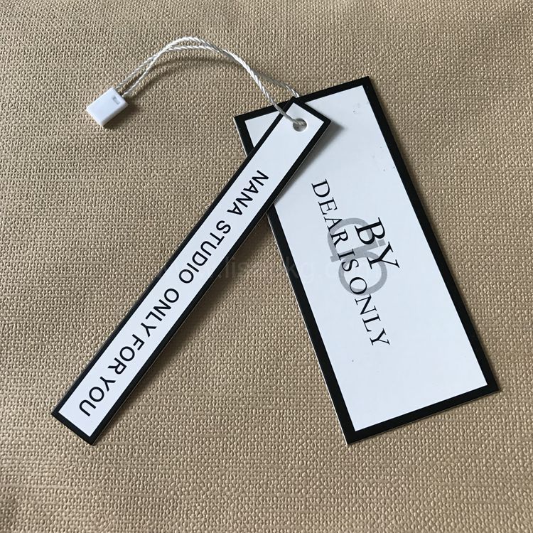 Color printing both sides die cut label hanging string paper hang tag