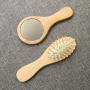 Portable cosmetic mirror comb set wood travel mini comb mirror set