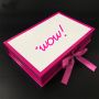 Hot pink custom strong empty perfume boxes with satin filling and ribbon