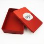 Red rectangular metal tin box packaging with custom logo