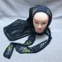 Custom Black Long bonnet with snap and tie band button for hair sleeping