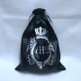 Custom black satin dust wig hair silk bags with silver logo for bundles