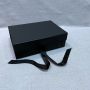 Custom black strong magetic folding paper box for wig hair clothing with ribbon tie 